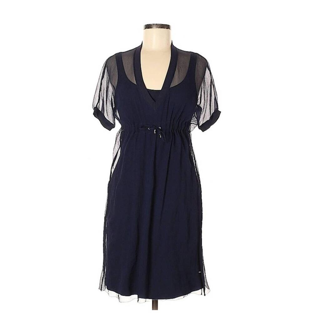 Vintage 90s Rivamonti by Brunello Cucinelli Navy Silk Layered Dress M ~ Italy